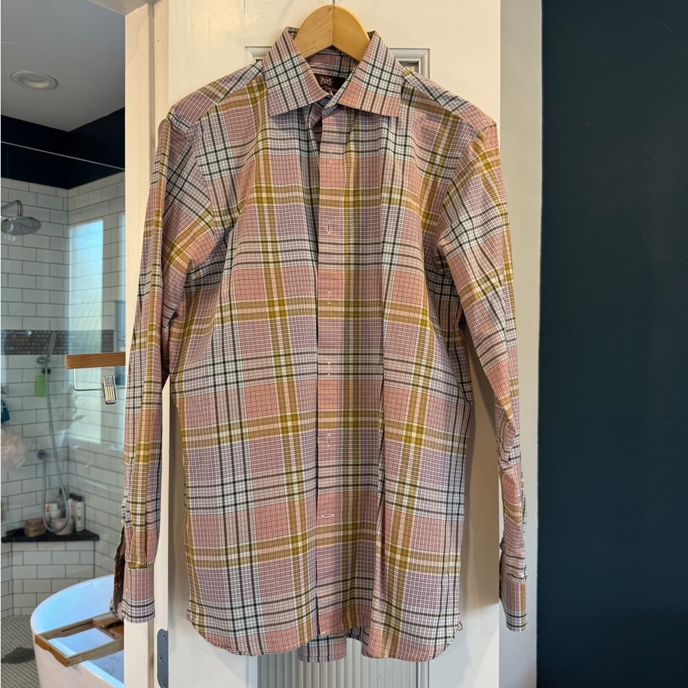 Hickey Freeman Men's Long-Sleeve Plaid Button-Up Dress Shirt